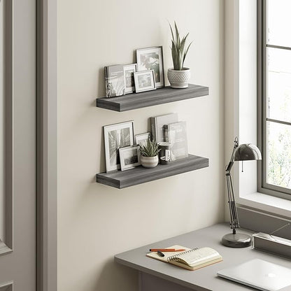 BAMEOS Floating Shelf,Wall Shelf,Decor Wall Mounted Shelves,Hanging Shelf Set L24xW6 for Bathroom Kitchen Living,Kitchen,Room Bedroom Storage,Walnut