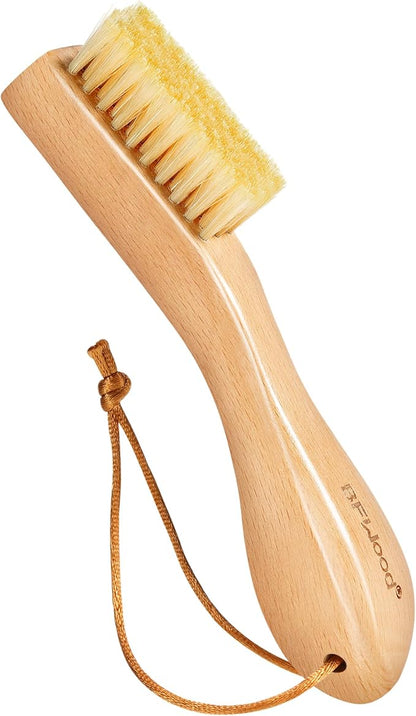 BFWood Laundry Stain Brush, Natural Soft Boar Bristles, Removes Tough Stains from Delicate Fabrics Like Knits, Cotton, and Linens, Gentle on Fabrics, No Damage