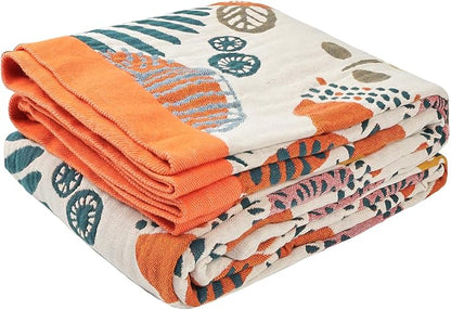 Boho Throw Blanket for Bed - 100% Pure Cotton Ultra Soft Rustic Quilt - Farmhouse Decor Bed Blankets, All Season Rustic Throw for Sofa Couch Chair(60"×80", Floral Print 2)