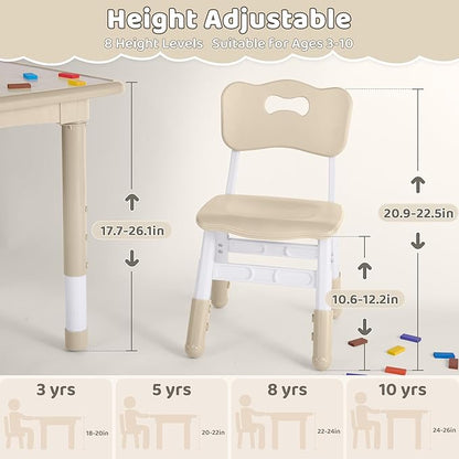 Kids Table and 2 Chairs Set, Height Adjustable (17.7"-26.1") Toddler Table and Chair Set, Multi-Activity Table with Graffiti Desktop, Children’s Table and Chairs for Classroom, Home & Daycare