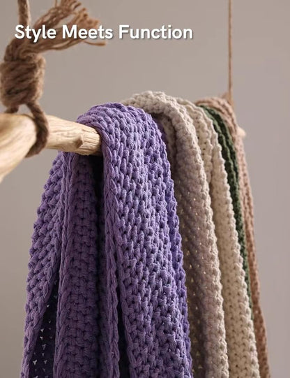 YnM Chunky Cotton Knit Throw Blanket, Cable Knit Throws for Bed Couch Sofa, Comfy & Relaxing, Decorative Piece for Farmhouse Modern Boho Rustic Scandinavian Chic Vibe, Lilac Purple 60x80 Inches