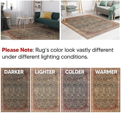 Keen Home Design 8x10 Rug - Machine Washable Area Rug with Non-Slip Backing, Ideal for Living Room, Dining Room, Bedroom - Vintage, Easy Clean, Durable, Low Pile Rug - (8' x 10')