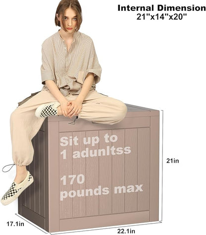 30 Gallon Deck Box Large Outdoor Storage for Patio Furniture,Outdoor Cushions,Garden Tools and Pool Supplies,Waterproof,Resin,Lockable(Grey)