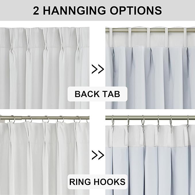 Vision Home White Pinch Pleated Full Blackout Curtains Thermal Insulated Window Curtains 72 inch for Living Room Bedroom Room Darkening Pinch Pleat Drapes with Hooks Back Tab 2 Panel 40" Wx72 L