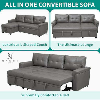 Naomi Home Modern Sectional Sofa with Storage Chaise Gray/Air Leather