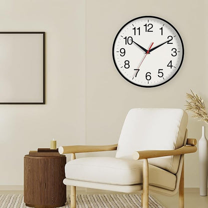 16 Inch Wall Clock, Large Wall Clocks Battery Operated, Big Silent Non-Ticking Analog Clock Decorative for Living Room, Office, Kitchen, Outdoor,Classroom, Bedroom, Bathroom, School(Black)