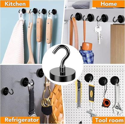 MIKEDE Black Magnetic Hooks, 80Lbs Heavy Duty Earth Magnets with Hooks for Cruise Cabin, Strong Magnet Hooks for Hanging, Super Metal Magnetic Hanger for Grill, Fridge, Kitchen - Pack of 10