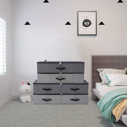 2PCS Foldable Blankets Clothes Comforters Storage Bin Organizer with Plastic Support Liner for Blankets, Towels, Comforter, Sweaters, Linen Sheets, Wrapping Paper, Black Grey