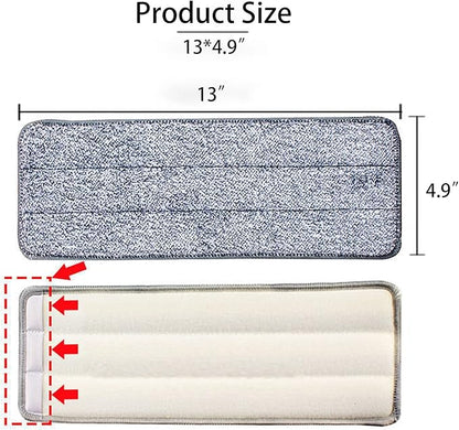 10 Pack 13 * 4.9" Generic Mop Pads Mop Head Refill Washable Wet/Dry Mops Flat Compatible with Most 11-13" Hook and Loop (Velcro) Flat Mops.System Floor Care System (10 Pack 13 * 4.9")