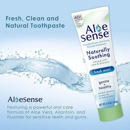 Fluoride Toothpaste, Naturally Soothing Toothpaste Sensitive Teeth and Gum Care with Aloe Vera, Allantoin & Fresh Mint Flavor, Gentle & Natural Toothpaste, ADA Approved (5-oz, 1 Count)