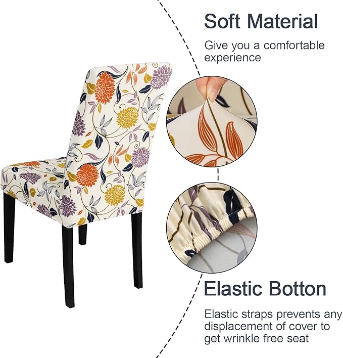 JQinHome Pattern Chair Covers for Dining Room Set of 6, High Stretch Removable Washable Parsons Chair Slipcover for Home Party Hotel Wedding Ceremony (Flower,6PCS)