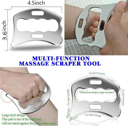 Professional Muscle Scraper Tool Set, Stainless Steel IASTM Tools with Case, 4-Piece Scraping Tool Physical Therapy Massage Set