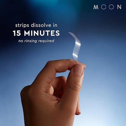 MOON Dissolving Teeth Whitening Strips - Vegan, Easy-to-Use, No Rinse White Strips - Hydrogen Peroxide and Essential Oils Infused Gentle Teeth Whitening Kit - Travel Essentials for Oral Care (56 Ct)