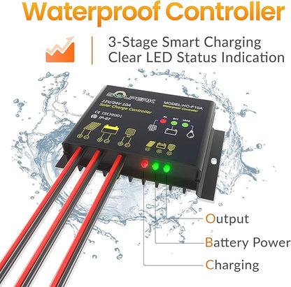 SOLPERK Solar Panel Kit 50W 12V, Solar Battery Trickle Charger Maintainer with Upgrade Waterproof Controller for Boat Car RV Motorcycle Marine Automotive (Without Mounting Bracket)