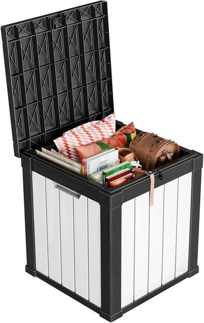 50 Gallon Resin Deck Box, Lockable Outdoor Storage Box for Patio Cushions Storage Furniture,Garden Tools, Pool Supplies, Weatherproof and UV Resistant (Black&White)