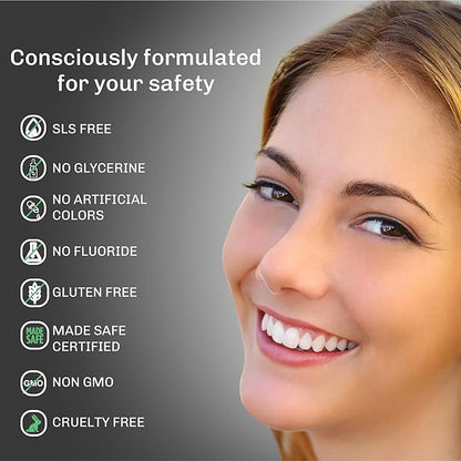 BENTODENT Fluoride Free Organic Charcoal Toothpaste with Bentonite Clay for Teeth Whitening- Natural Sensitive Teeth Whitening Toothpaste, Vegan, Travel