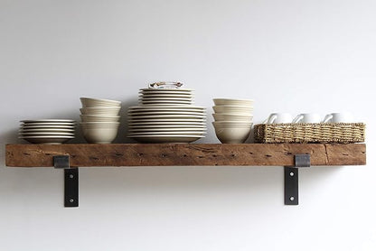 Urban Legacy Reclaimed Barn Beam Deep Shelves | Deep Shelves with Brackets Included, Set of 2 | (Natural Full Profile Bracket, 48" x 11" x 3")