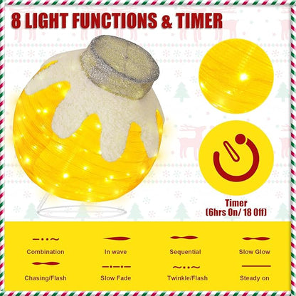 BRIGHTDECK Outdoor Christmas Ornaments, Lighted Pop-Up Outdoor Holiday Ball Decoration with 80 LED Lights, 8 Light Modes, Lighted Collapsible Holiday Decorations for Yard, Home (Yellow)