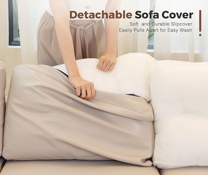 118.5" Faux Leather Modular Sectional Sofa, U Shaped Couch Set for Living Room, Large 8-Seater Comfy Cloud Couches with Storage Seat DIY Combination - Whitesand