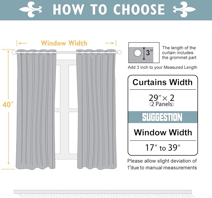 ChrisDowa Small Window Curtains 40 inches Long for Bedroom - Grommet Short Thermal Insulated Room Darkening Curtains for Kitchen (2 Panels, Grey, 29 x 40 Inch)