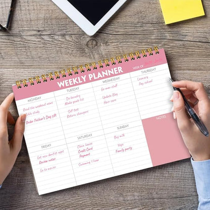 Weekly Planner Notepad - 7" x 10" Weekly Pad Organizers Habit Tracker Journal for Man & Women, 52 Sheets, 100gsm Paper, Undated Weekly To Do List Notepad with Your Life, Pink