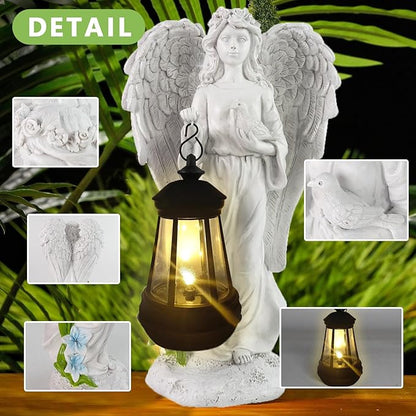 Solar Angel Garden Statue, Angel Figurine Outdoor Decor with Warm White Solar Lantern Garden Angel Figurine Outdoor Statue Waterproof Angel Sculpture Lawn Yard Art Patio Ornament Housewarming Gift
