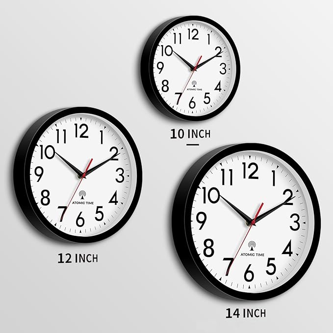 Atomic Wall Clock Analog 10 Inch Battery Operated Modern Decorative for Living Room Kitchen Office Bedroom Bathroom(Black)