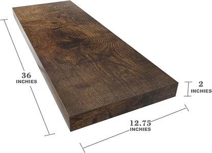 Large Floating Shelves for Wall Set of 2 Wooden Wall Shelves 36 in x 12.75 in x 2 in Room Decor Long Shelf with Invisible Wall Mount Bracket for Bedroom Kitchen Living Room Rustic Brown