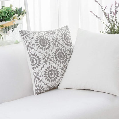 HWY 50 Gray Grey Decorative Throw Pillow Covers 18x18 Inch (1 Piece), Embroidered Cotton Farmhouse Cushion Cover Pillow Case for Sofa Couch Living Room Bed, Little Sunflower