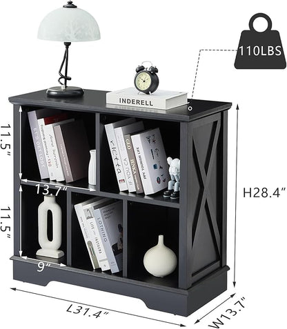 Farmhouse 5 Cube Bookshelf, Black Storage Organizer Bookcase, Kids Toy Storage Cabinet, Small Bookshelves Storage Organizer Shelf, Wood Display Cabinet Book Shelves for Bedroom,Living Room,Office