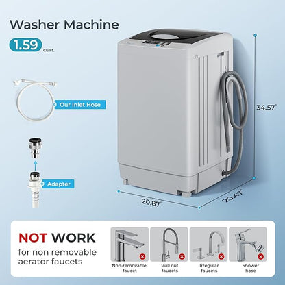 Euhomy 1.59 Cu.Ft. Portable Washing Machine, 11 LBS Capacity, 8 Functions, 8 Water Levels,Full Size Washing Machine with Drain Pump and LED Display for Apartments, RVs, Homes, Gray