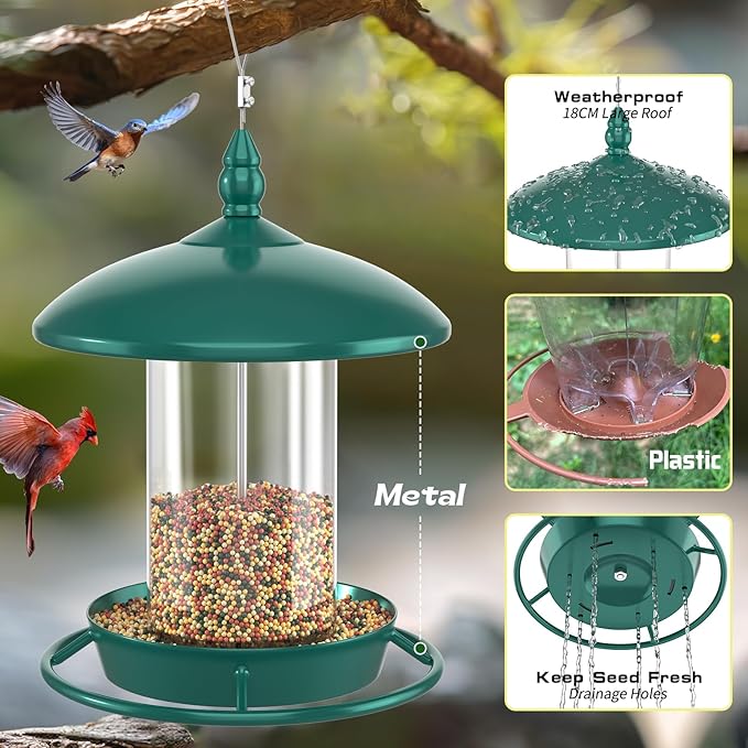 Pack of 2 Bird Feeder for Outdoor Hanging. Green