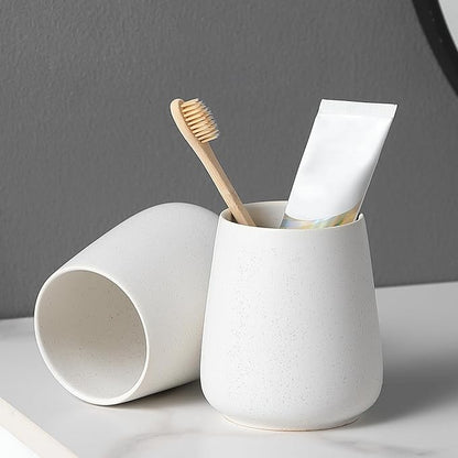 Speckled White Ceramic Toothbrush Holder - Bathroom Tooth Brushing Holders, Toothbrush Cup, Toothpaste Organizer for Bathroom Countertop, Makeup Brush Holder, Pen Holder for Home Desktop Storage
