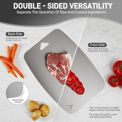 100% Pure Titanium Cutting Board, Non-Toxic Chopping Board For Kitchen, Rubber Mat, Double-Sided Pure Titanium Cutting Board for Kitchen (14"x10").