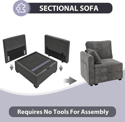 mestyl Modular Sectional Sofa Convertible Sofa Couch Set with Storage for Living Room, Modern 4 Seater Modular Sectional Couch (Grey)