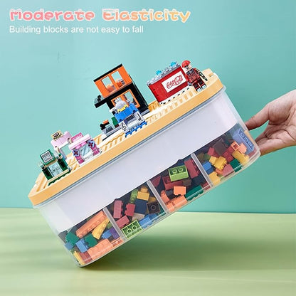 Toys Organizer Storage Case for Lego Box Kids Toy Stackable Building Blocks with Lids Bins Adjustable Lego Storage Containers Plastic Toy Box 2 Layer (Lemon)
