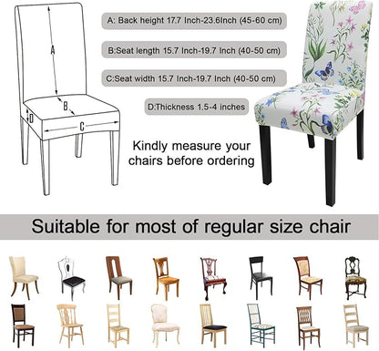 JQinHome Pattern Chair Covers for Dining Room Set of 4, High Stretch Removable Washable Parsons Chair Slipcover for Home Party Hotel Wedding Ceremony (Flowering Butterflies,4PCS)