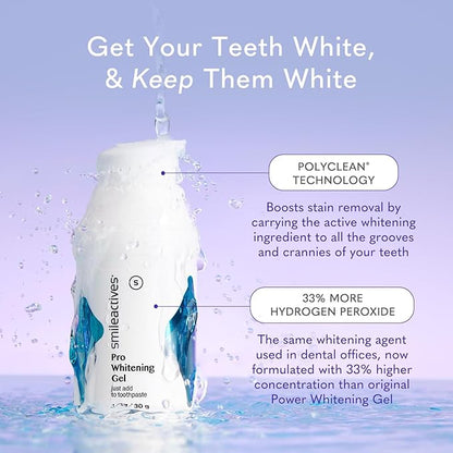 Smileactives Teeth Whitening Gel for Toothpaste with Clinical-Grade Hydrogen Peroxide, Tooth Stain Remover for White Teeth, Dentist Quality Pro Whitening Gel to Remove Stains, 90 Day, 3.8 oz Bottle