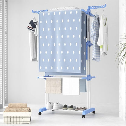 HOMIDEC Clothes Drying Rack, Large 4-Tier Foldable Drying Rack Clothing(67.7H x 19.7W x 30L Inches), Movable Drying Rack with 4 castors. Multifunctional Stainless Steel Laundry Drying Rack, Blue