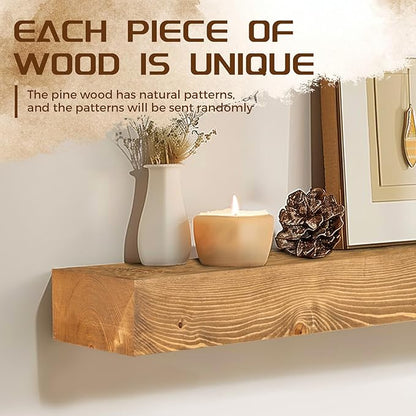 48x7x3 Fireplace Mantel - Solid Rustic Wood - Wall Mounted Floating Shelf with Invisible Heavy Duty Steel Bracket (Natural Wood)