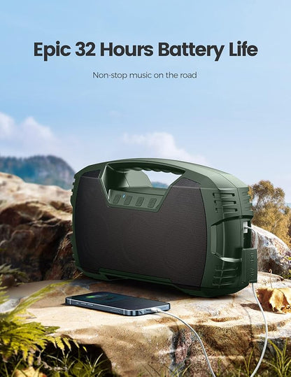 IPX7 Waterproof Bluetooth Speaker, 40W (60W Peak) Portable Wireless Speakers, 32H Playtime, Stereo Loud Sound, Deep Bass, Bluetooth 5.0, Built-in Mic for Camping, Party, Outdoor, Gifts, Beach-Green