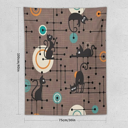 ICMOLYYENLO Boho Medieval Cat Tapestry, Abstract Atomic Starburst Geometric Aesthetic Art Wall Hanging For Bedroom Living Room Dormitory 40x60 Inches