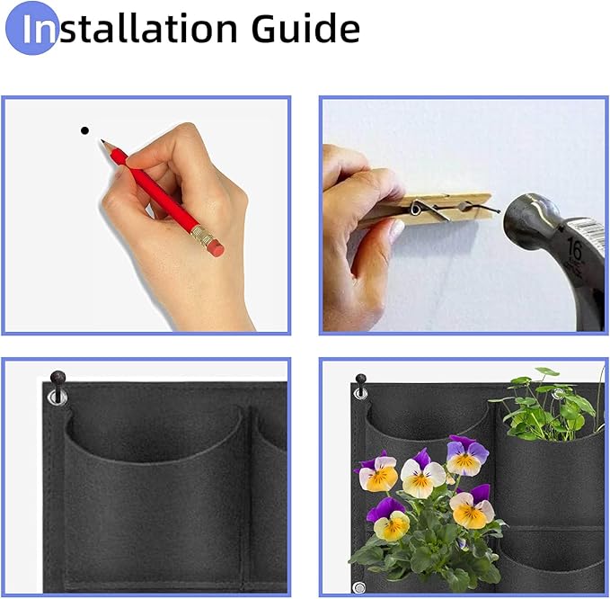 36 Pockets Hanging Planter Bags, Hanging Vertical Wall Mounted Plant Planting Grow Bags, Herb Garden Planter Outdoor Indoor Growing Bag, Gardening Vertical Greening Flower Container(1m×1m, Black)