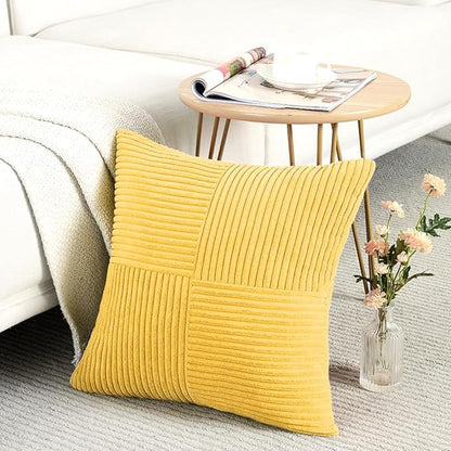 Fancy Homi 2 Packs Yellow Euro Decorative Throw Pillow Covers 26x26 Inch for Couch Bed Sofa, Rustic Farmhouse Boho Home Decor, Soft Corss Corduroy Patchwork Textured Square Cushion Case 66x66 cm