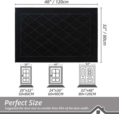 BEQHAUSE Dirt Trapper Door Mat 32" x 48", Doormat Non-Slip Entryway Rugs Washable, Dog Door Mat Stain Resistant and Absorbent Welcome Floor Mat for Front Back Door, Muddy Wet Shoes & Paws, Black
