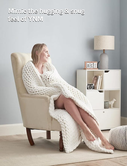 YnM Chunky Throw Blanket, Medium-Weight, Hand Knitted, Skin Friendly, Ventilated and Breathable, Machine Washable, Home Décor Piece for Couch, Sofa and Bed (White, 40x50 Inch)