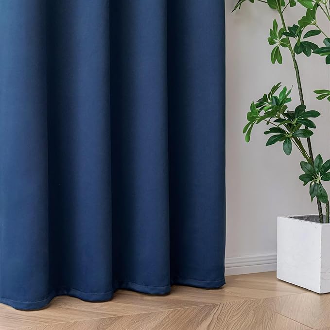 Blackout Curtains 96 Inches Long for Bedroom, Thermal Insulated Blackout Curtains 2 Panels Set, Solid Grommet Privacy Room Darkening Drapes for Living Room Windows(W52 x L96, Navy Blue)