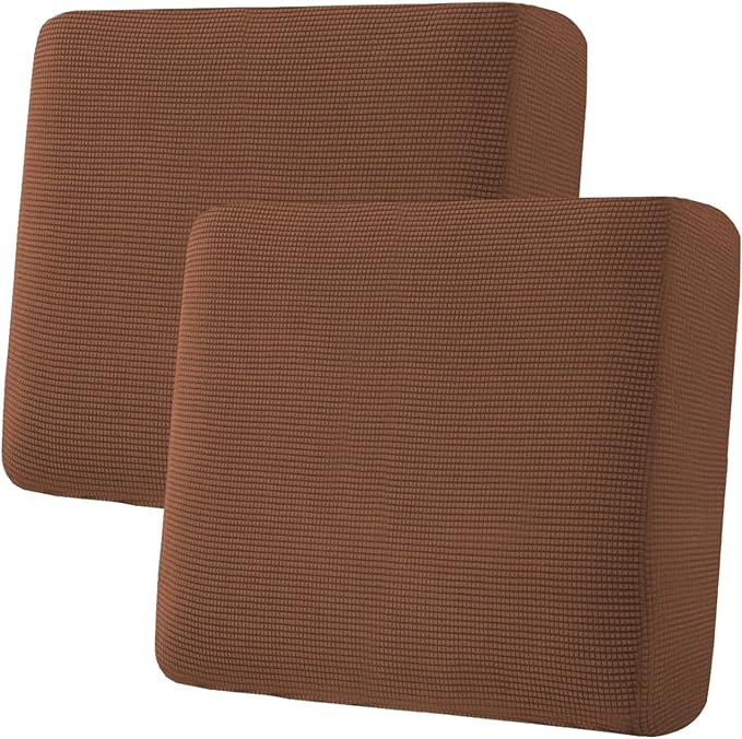 H.VERSAILTEX Super Stretch Individual Seat & Couch Cover Sets - Thick Jacquard Textured Twill Fabric (2 Piece Large Sofa Cushion Covers, Caramel)