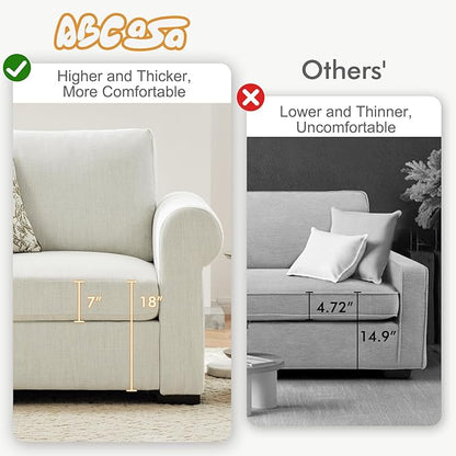 L Shaped Sectional Sofa with Detachable Sofa Cover,Rolled Armrest,Sectional Modular Couch for Living Room,Breathable Linen Fabric Corner Couch with 7 Seats for Apartment,Removable Cushion,Ivory