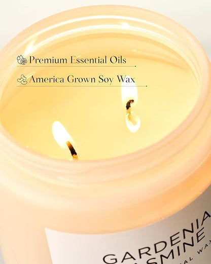 M&SENSE Gardenia Jasmine Scented Candle, 110 Hours Slow Burning Clean Non Toxic 19.4oz 2 Wicks Highly Scented Aromatherapy Candle for Housewarming Gifts, Long Lasting Fragrance for Bath & Office
